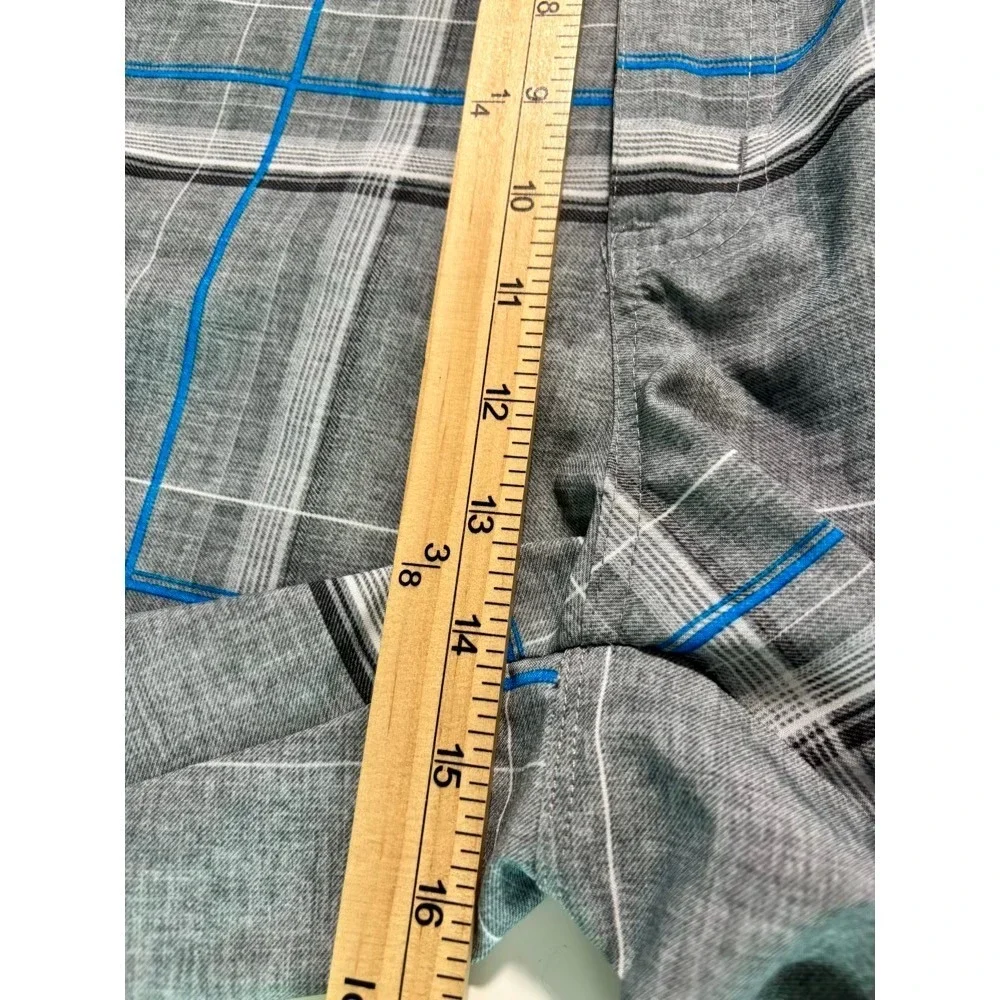 Ocean Current Mens Grey Blue Plaid Cargo Board Shorts Hybrid Swim Trunks Size 40